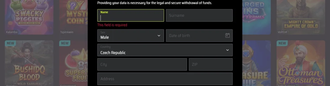 Vyplňte formulář ověření účtu.